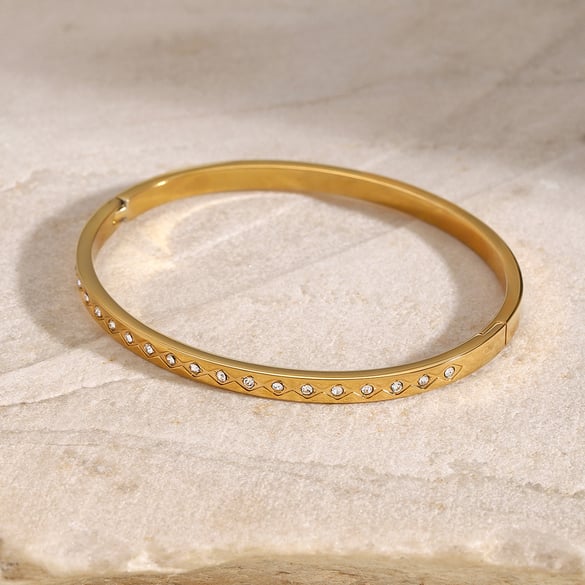 1 Piece Classic Series French Retro Rhombus Round Stainless Steel Gold Color Women's Bangles