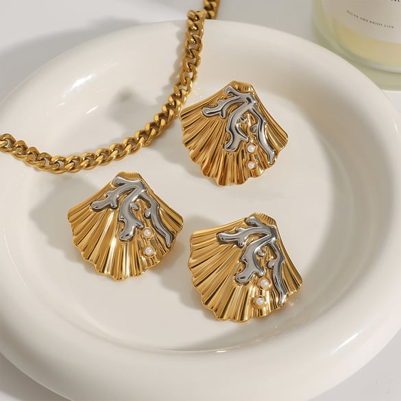 1 Piece Romantic Series Vacation Seashell Stainless Steel Gold Color Women's Adjustable Rings