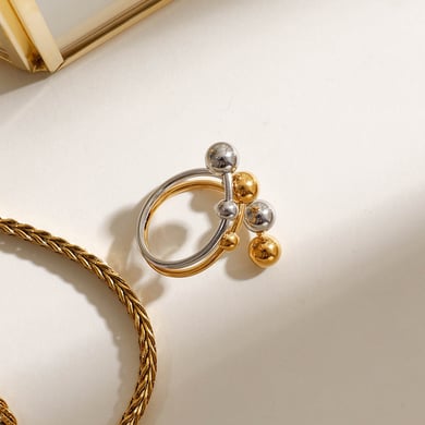 1 Paar Luxuriöse Serie Cold Wind Unregelmäßiger Edelstahl Goldfarben plattiert Verstellbare Damenringe h5 Bild7