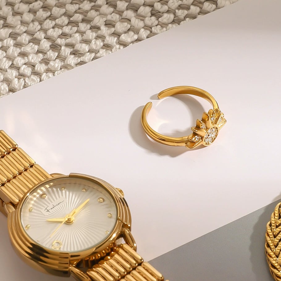 1 paar verstellbare ringe für damen im sonne/mond-stil der ethnischen serie im -stil aus edelstahl mit goldbeschichtung h5Bild6