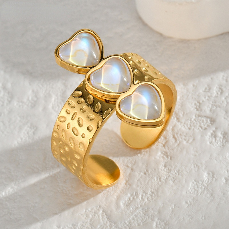 Bague ajustable en acier inoxydable pour femme, série Simple, motif cœur quotidien, 1 pièce Image5