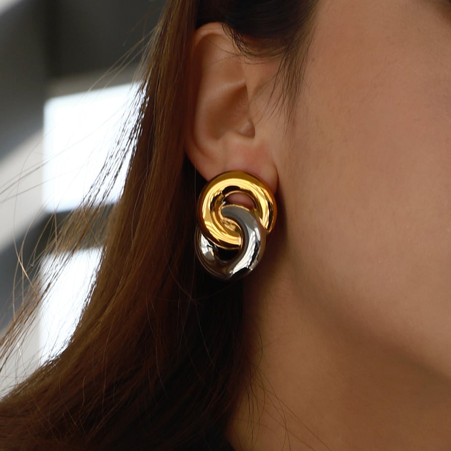 1 Pair Modern Series Classic Overlapped Annular Stainless Steel Gold Color Women's Stud Earrings Picture10