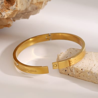 1 Stück Luxuriöse Serie Europa und Amerika Runde Edelstahl Gold Farbe Überzogene Damen Armreifen h5 Bild4
