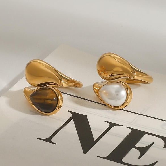 1 Paar Classic Series Simple Droplet Edelstahl 18 Karat vergoldet Damen verstellbare Ringe