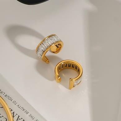 1 Paar Luxuriöse Serie Europa und Amerika Ringförmige Edelstahl Gold Farbe Überzogene Damen Clip-on Ohrringe h5 Bild5