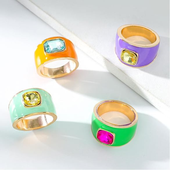 1 Piece Luxurious Series Dazzling Mixed Contrast Color Alloy Designable Drop Oil Women's Single Rings
