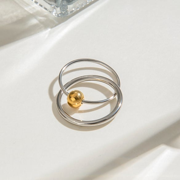 1 Piece Modern Series Double Round All-match Stainless Steel Gold Color Women's Single Rings