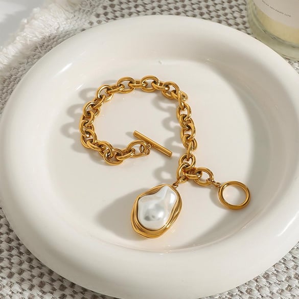1 Piece Romantic Series Elegant Irregular Pendant Stainless Steel Gold Color Women's Charm Bracelets