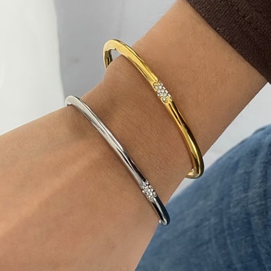 1 Piece Modern Series Classic Annular Nail Stainless Steel Gold Color Women's Bangles h5 Picture8