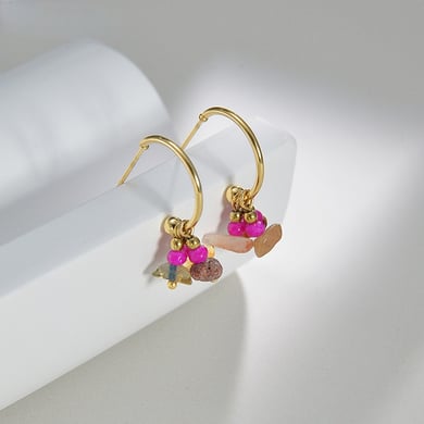 1 Pair Romantic Series Sweet Natural Stone Beads Gold Color Stainless Steel Women's Drop Earrings h5 Picture8