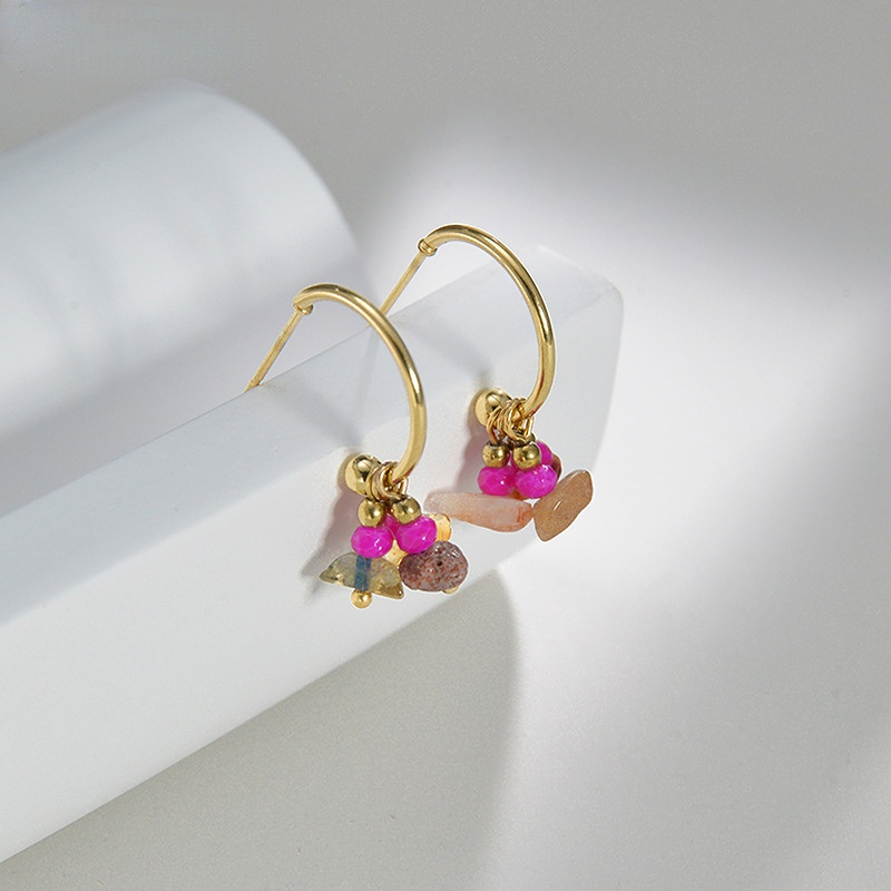 1 Pair Romantic Series Sweet Natural Stone Beads Gold Color Stainless Steel Women's Drop Earrings Picture8
