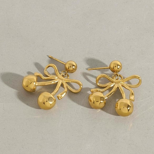 1 paire de boucles d&#39;oreilles pendantes pour femme, série romantique, en acier inoxydable plaqué or, motif plante mignonne 2