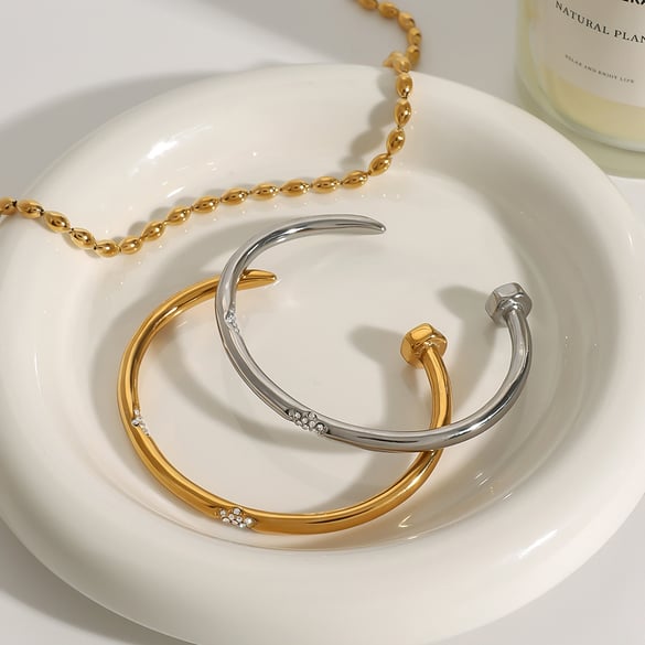 1 Piece Modern Series Classic Annular Nail Stainless Steel Gold Color Women's Bangles 2
