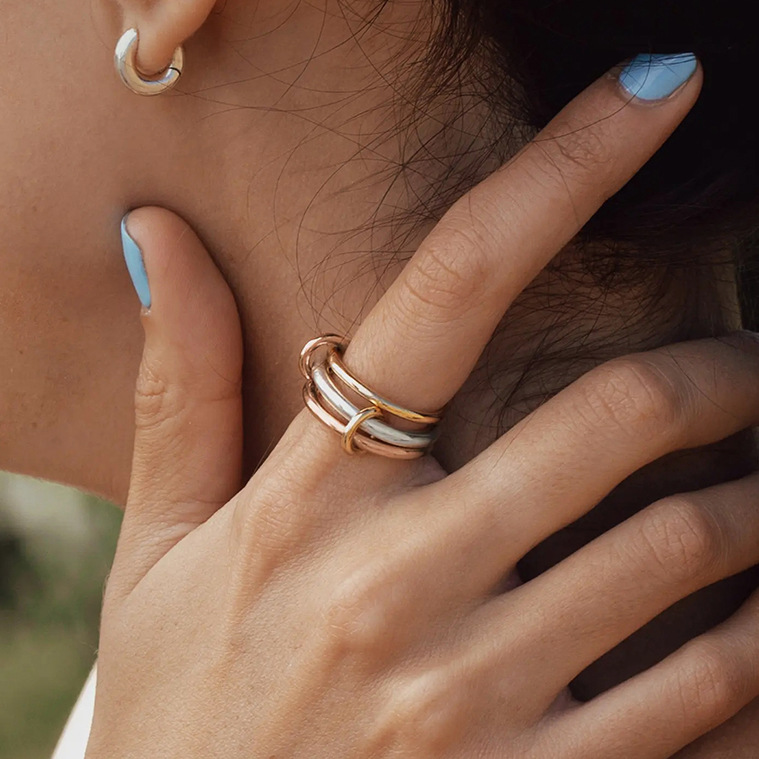 1 Pair Simple Series Personality Annular Stainless Steel Mixed Copper Gold Color Women's Single Rings Picture9