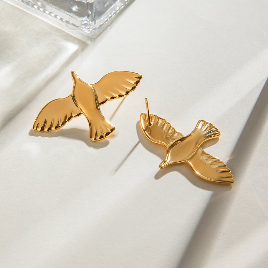 1 Pair Romantic Series All-match Daily Bird Shape Stainless Steel Gold Color Women's Stud Earrings Picture7