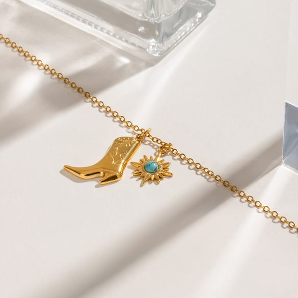 1 Piece Luxurious Series Boot Shape Elegant Sun Stainless Steel Gold Color Natural Stone Women's Pendant Necklaces 2