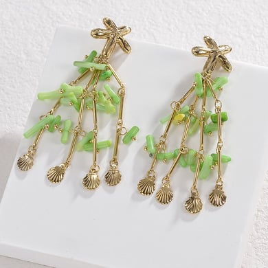 1 Pair Vacation Series Cute Beads Tassels Gold Color Stainless Steel Women's Drop Earrings h5 Picture6