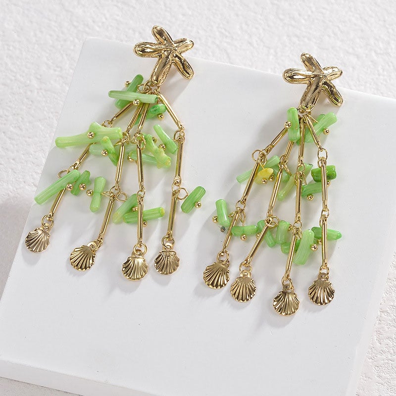 1 Pair Vacation Series Cute Beads Tassels Gold Color Stainless Steel Women's Drop Earrings Picture6