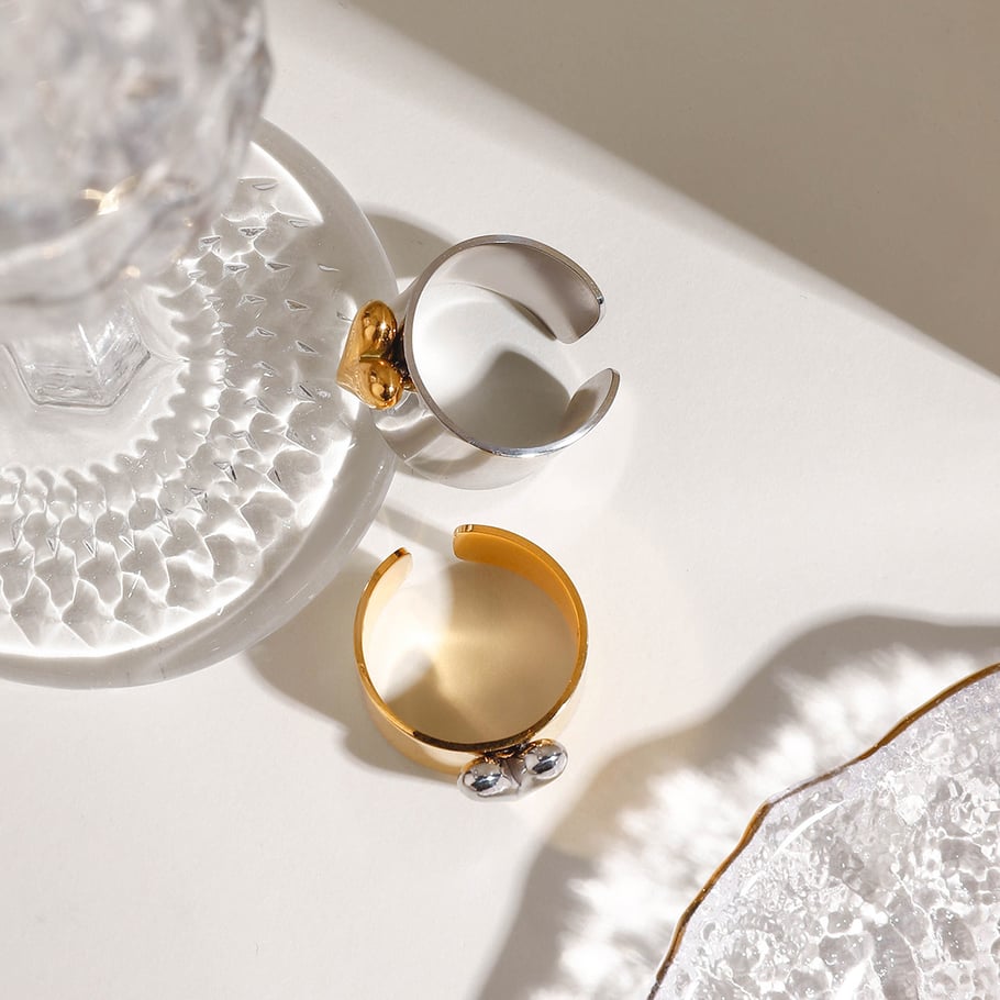 1 Paar Romantische Serie Ins Stil Herz Edelstahl Gold Farbe Überzogene Damen Verstellbare Ringe Bild9