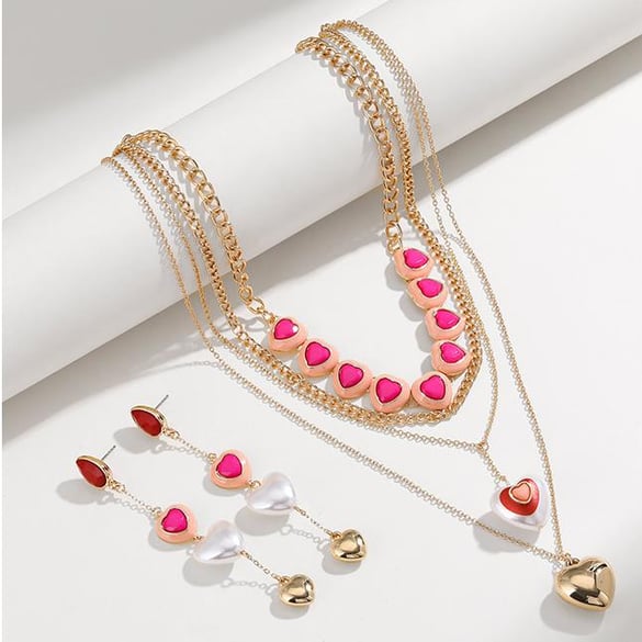 Colliers superposés en alliage pour femmes, série romantique, motif cœur doux, 1 pièce