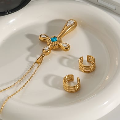 1 Stück Classic Series Europa und Amerika Kreuz Edelstahl Gold Farbe Damen Anhänger Halsketten h5 Bild6