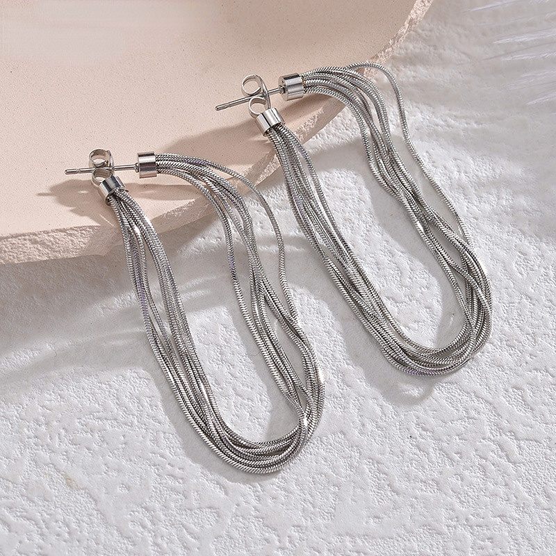 1 Paar einfache Serie täglich einfarbig Edelstahl Tropfen Ohrringe für Damen h5Bild3