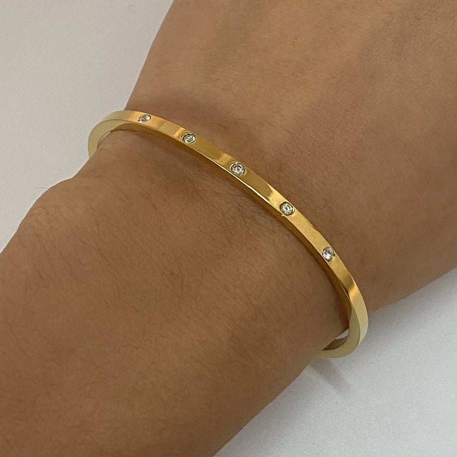1 Piece Luxurious Series Classic Colorful Annular Stainless Steel Gold Color Women's Bangles Picture9