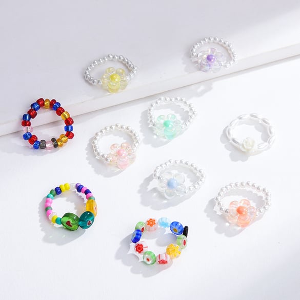Bague ajustable pour femme, série luxueuse, jolies perles artificielles de couleurs mélangées