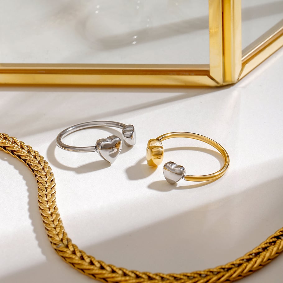 1 Paar Romantische Serie Elegante Herz Edelstahl Gold Farbe Überzogene Damen Verstellbare Ringe Bild7