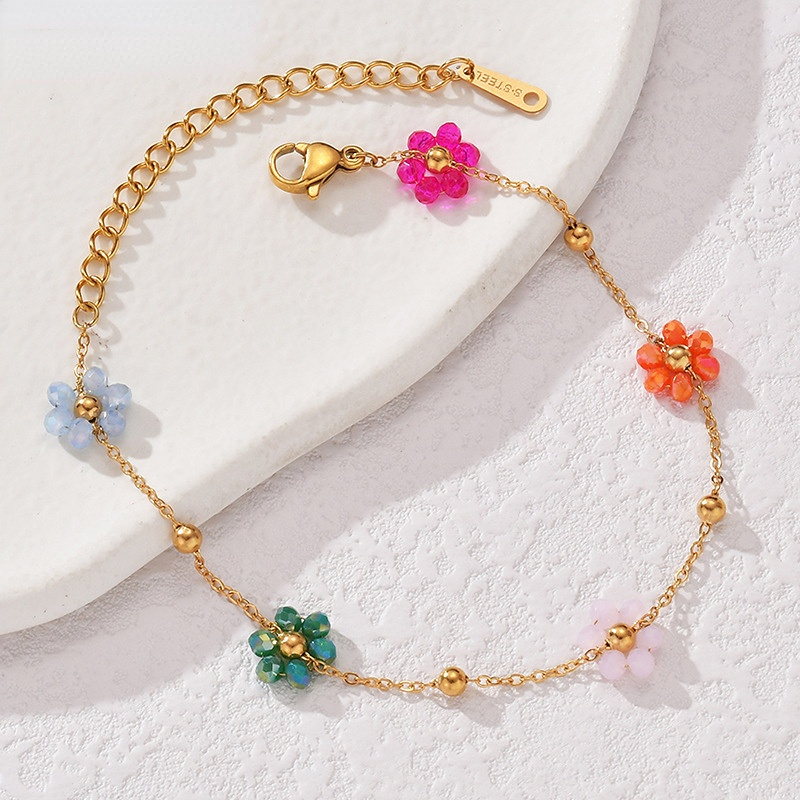 Bracelet chaîne en acier inoxydable pour femme, série simple, motif fleur douce, 1 pièce Image2