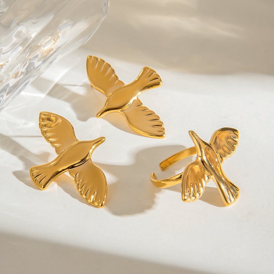 1 Pair Classic Series Natural Animal Stainless Steel 18K Gold Plated Women Adjustable Rings Picture6