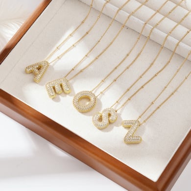 Collar unisex con colgante de circonita bañado en oro y cobre con letras sencillas de 1 pieza h5 Imagen5