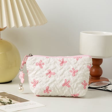 1 Piece Stylish Bowknot Portable Large Capacity Beauty Case With Random Printing Design Women's Pink Cosmetic Bags h5 Picture6