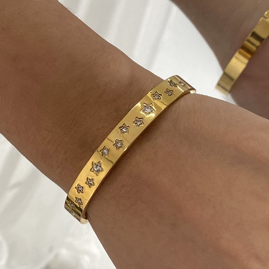 Pulseras de mujer de acero inoxidable chapadas en oro con pentagrama de Europa y América, serie romántica, 1 unidad Imagen7