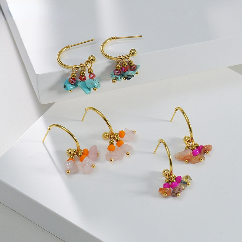 1 Pair Romantic Series Sweet Natural Stone Beads Gold Color Stainless Steel Women's Drop Earrings Picture3