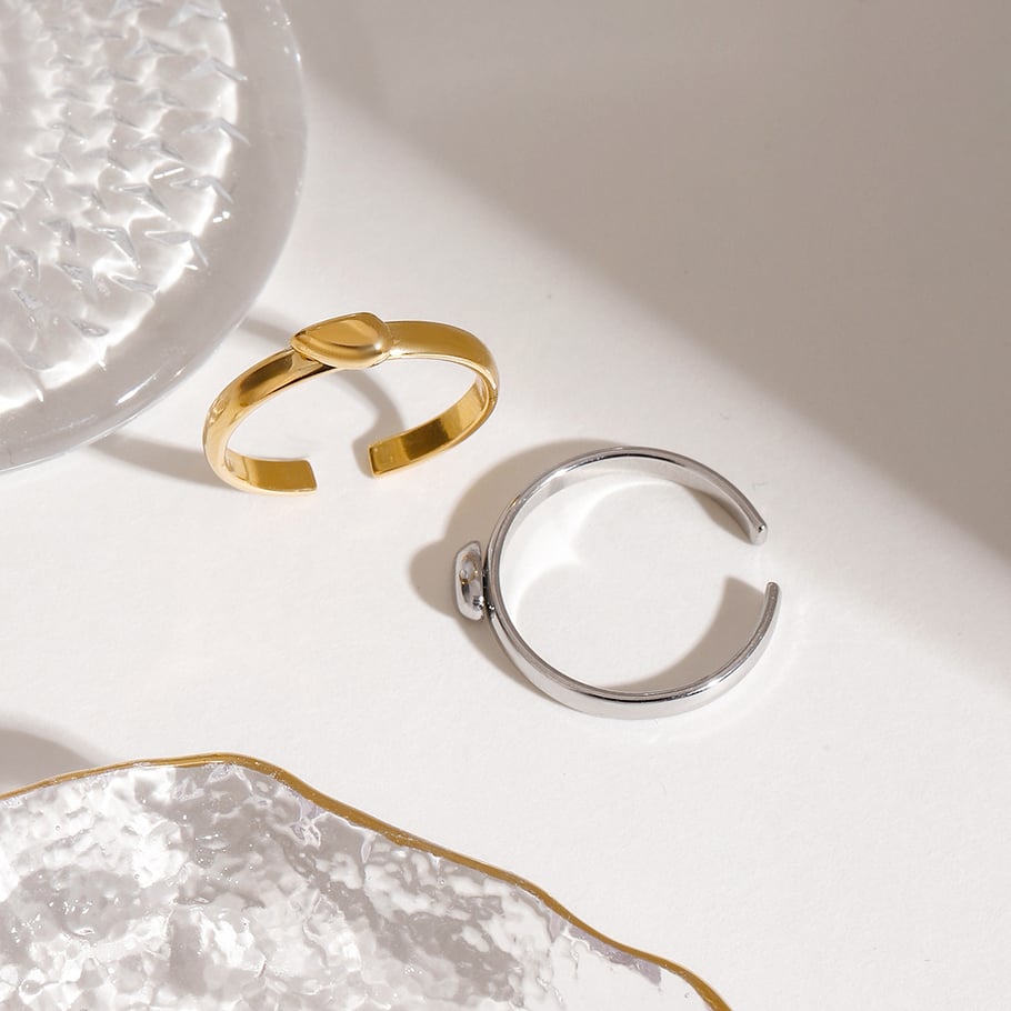 1 Pair Romantic Series Sweet Heart Stainless Steel Couple Gold and Silver Color Women's Adjustable Rings Picture6