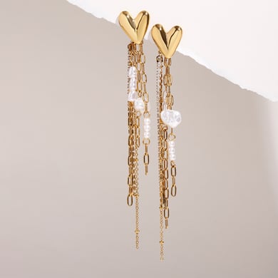 1 Pair Luxurious Series Sweet Heart Tassel Exquisite Stainless Steel Gold Color Women's Drop Earrings h5 Picture5