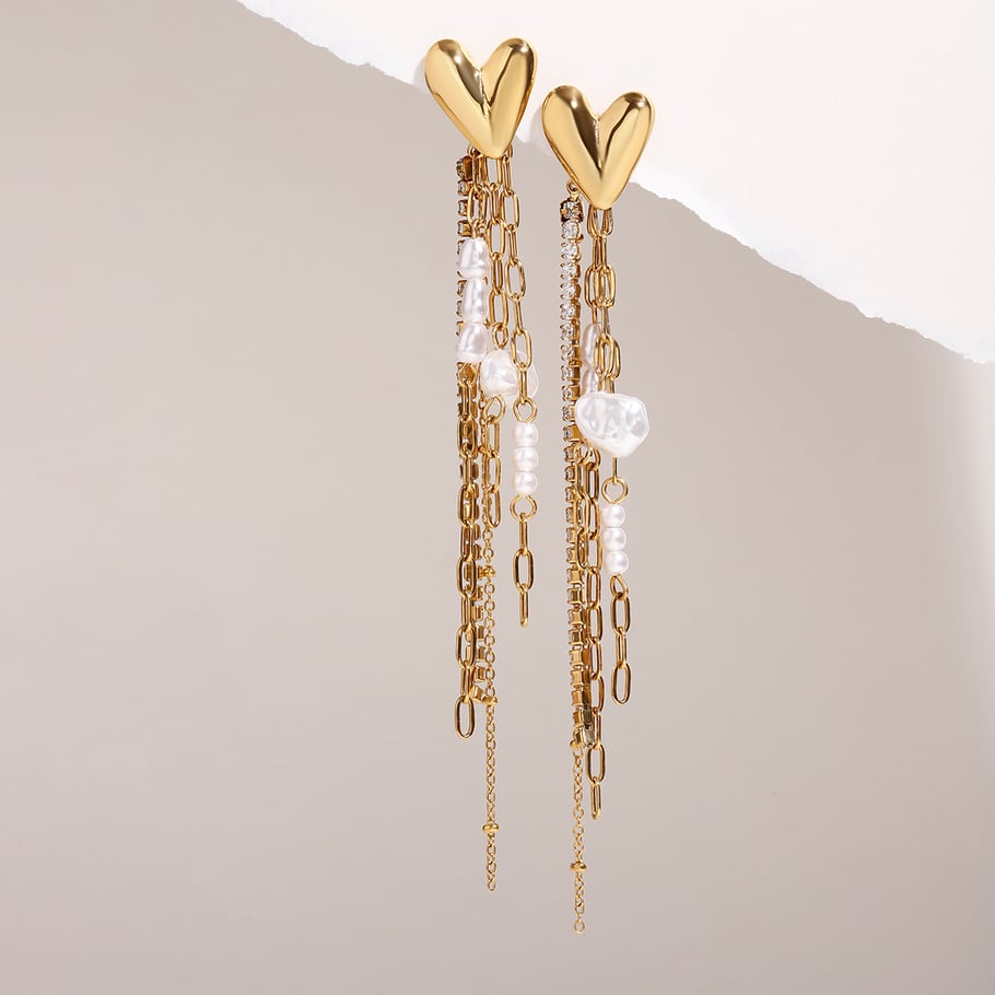 1 Pair Luxurious Series Sweet Heart Tassel Exquisite Stainless Steel Gold Color Women's Drop Earrings Picture5