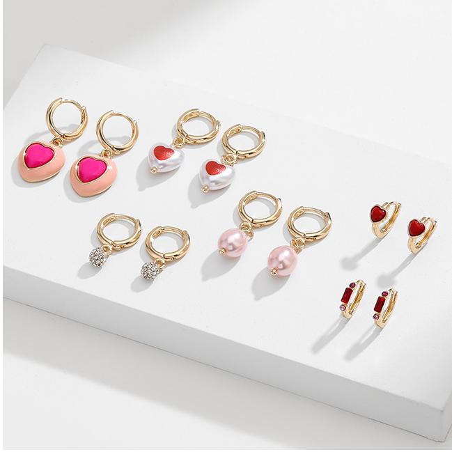 1 par de pendientes colgantes de aleación con forma de corazón para mujer, serie romántica Imagen4