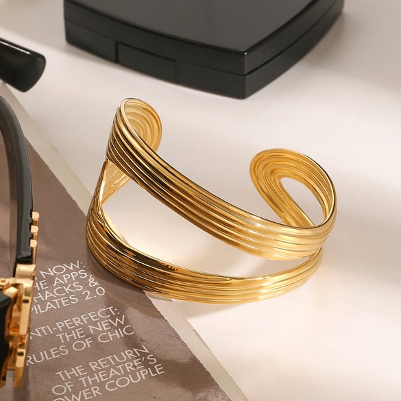 1 Piece Simple Series Elegant Solid Line Stainless Steel Gold Color Women's Bangles