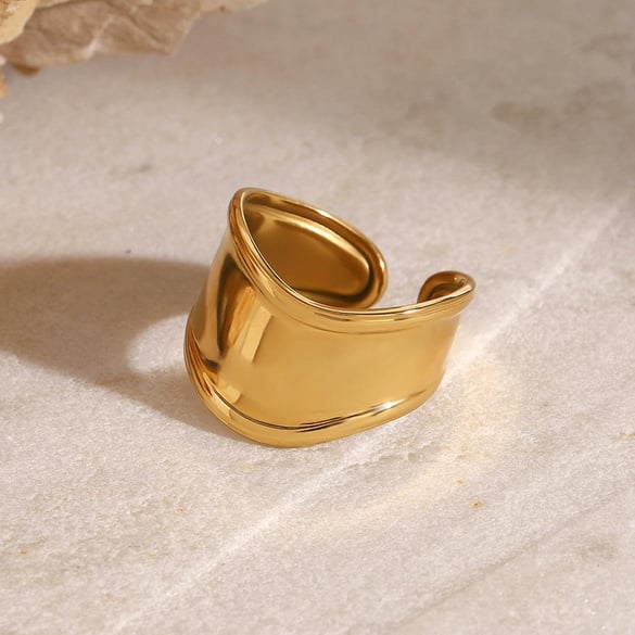 1 paio di anelli singoli da donna in acciaio inossidabile anulare naturale della serie semplice, placcati in oro 2