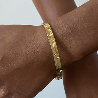1 Stück Luxuriöse Serie Europa und Amerika Runde Edelstahl Gold Farbe Überzogene Damen Armreifen h5 Bild7