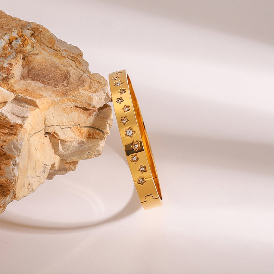 Pulseras de mujer de acero inoxidable chapadas en oro con pentagrama de Europa y América, serie romántica, 1 unidad Imagen6