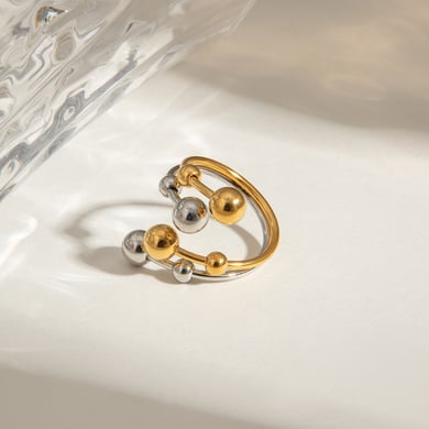 1 Paar Luxuriöse Serie Cold Wind Unregelmäßiger Edelstahl Goldfarben plattiert Verstellbare Damenringe h5 Bild8