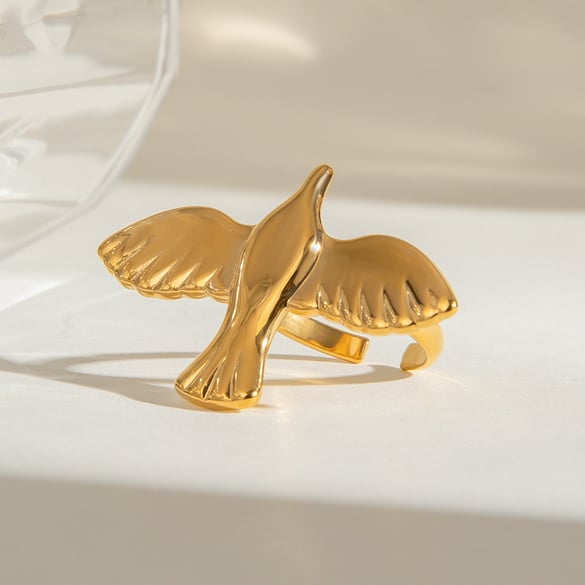 1 paio di anelli da donna regolabili in acciaio inossidabile placcato oro 18K con animali naturali della serie classica 2