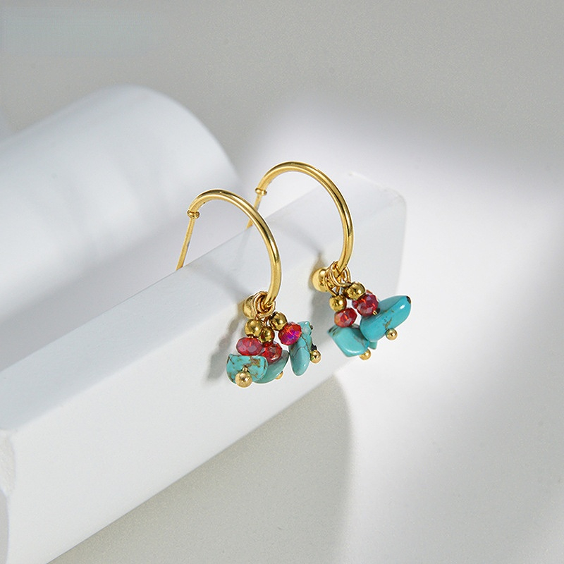 1 Pair Romantic Series Sweet Natural Stone Beads Gold Color Stainless Steel Women's Drop Earrings Picture7