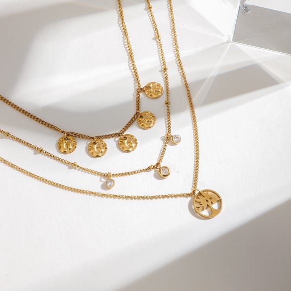 1 pezzo serie etnica elegante pianta in acciaio inossidabile placcato oro collane a strati da donna 2