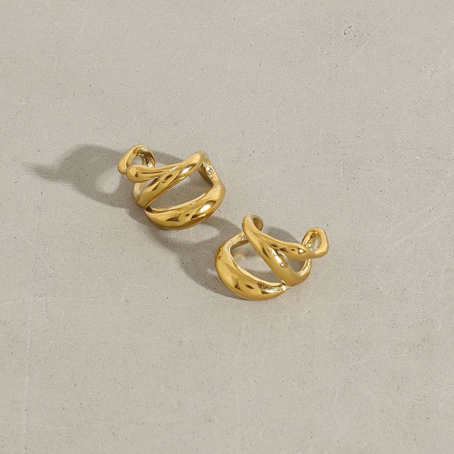 1 Paar Simple Series Klassische unregelmäßige Edelstahl-Ohrclips für Damen, vergoldet Bild4