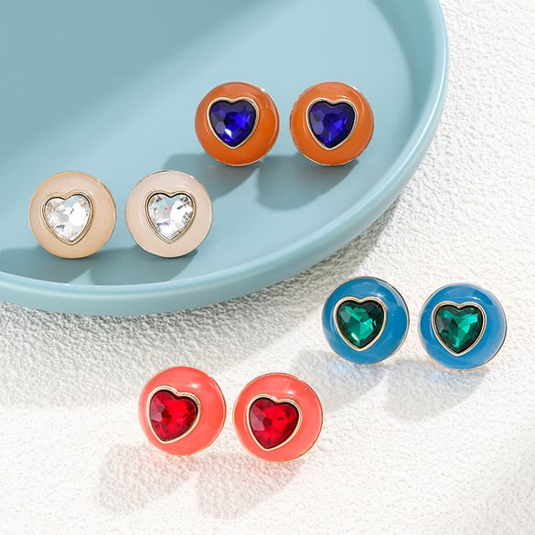 1 Çift Romantik Seri Tatlı Kalp Alaşımlı Kadın Küpe