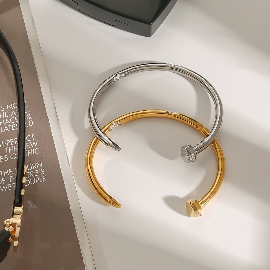 1 Piece Modern Series Classic Annular Nail Stainless Steel Gold Color Women's Bangles Picture6